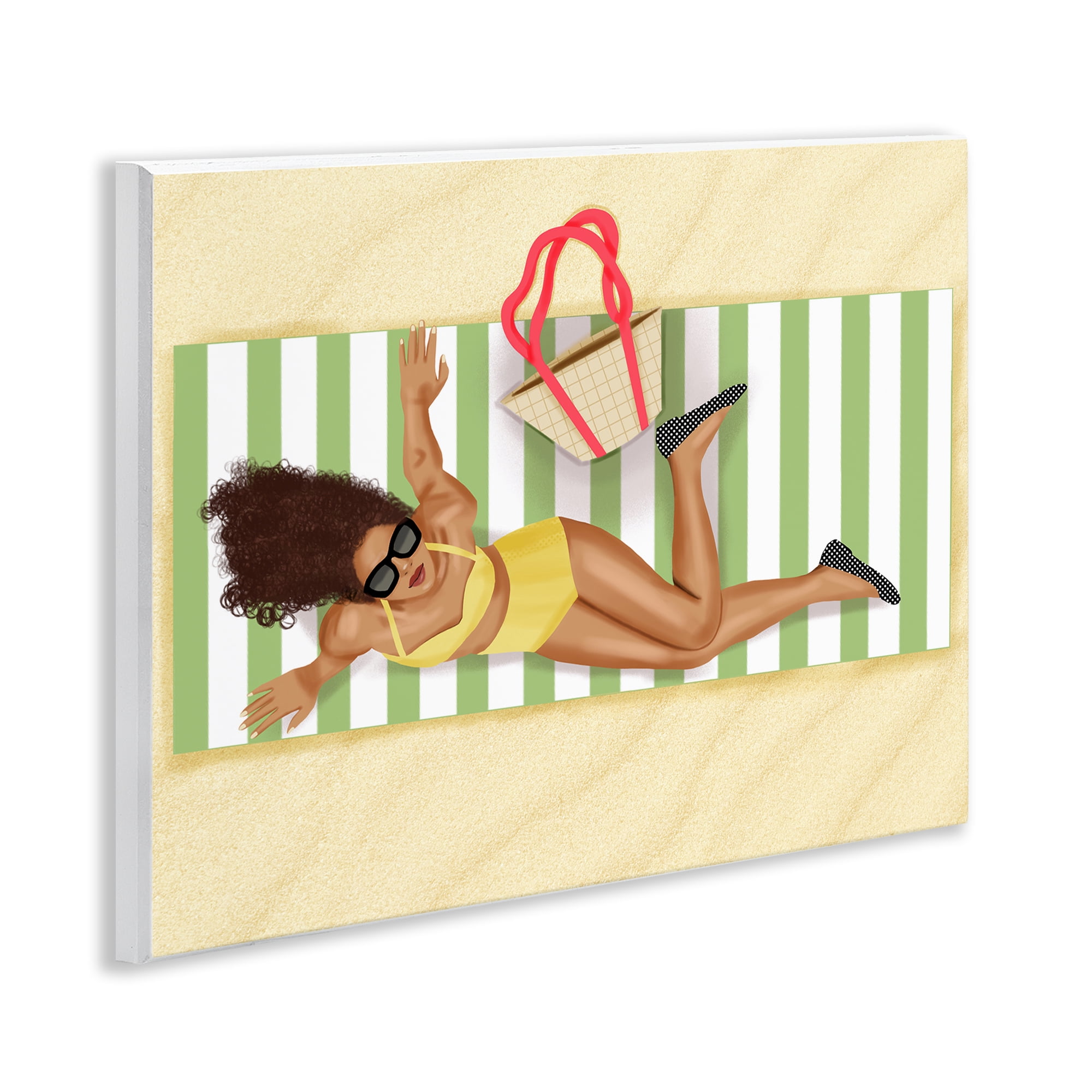 Stupell Industries Woman on Beach Blanket People Painting Unframed Art Print Wall Art, 14 x 11