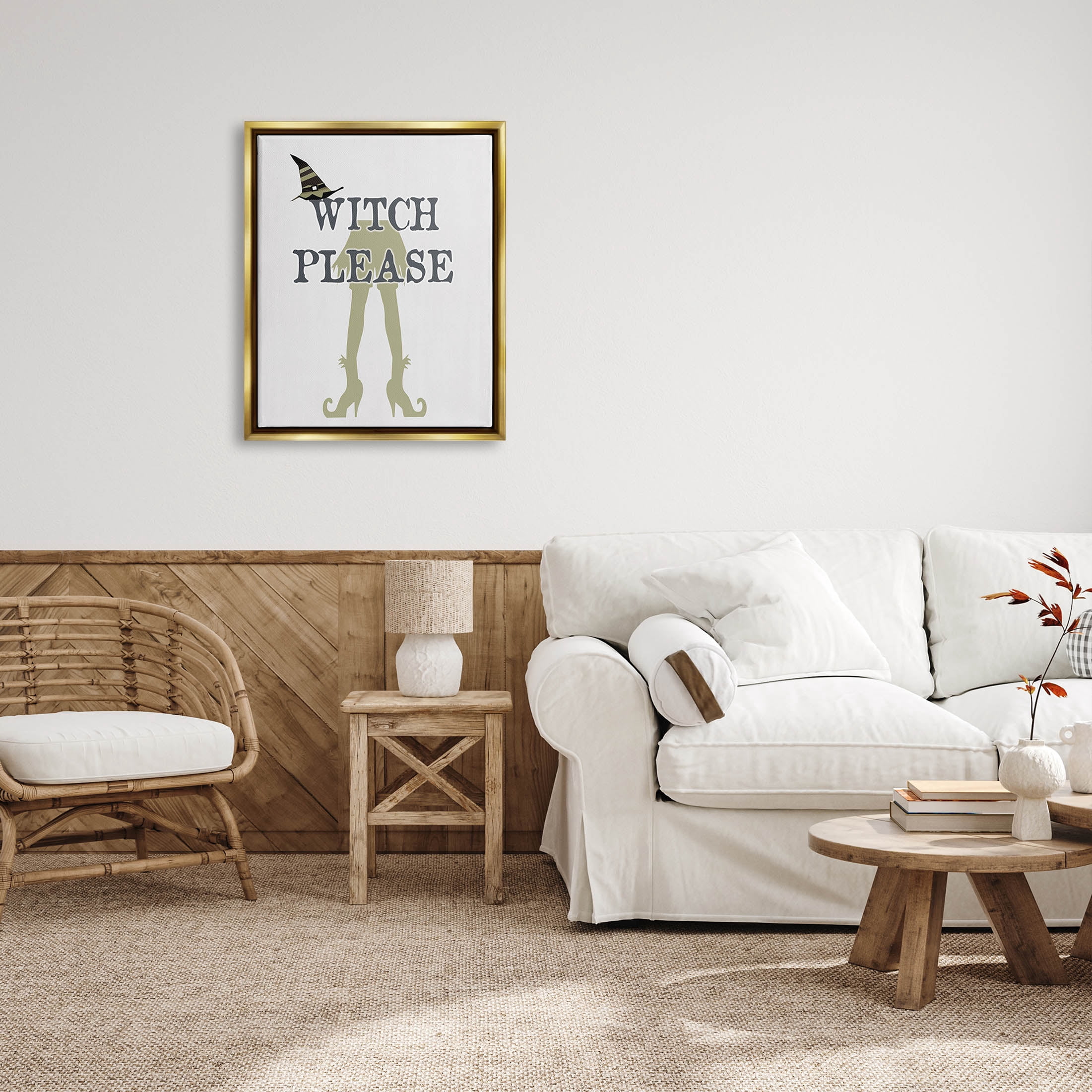 Stupell Industries Witch Please Funny Phrase Graphic Art Metallic Gold Floating Framed Canvas Print Wall Art, Design by Lauren Rader