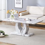 JUFU 43.3 Light Gray Rectangle Coffee Table for Living Room,Faux Marble Coffee Tables with Storage,Center Tea Table for Dining Room Small Space Apartment