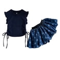 thumbnail image 3 of LRen Toddler Girl Outfits, 2 PCS Girls Crop Tops Ruffle Sleeve T-Shirts And Skirts, Summer Ruched Tie Up Basic Tees Shirts Casual Outfits for Kids, 3 of 4