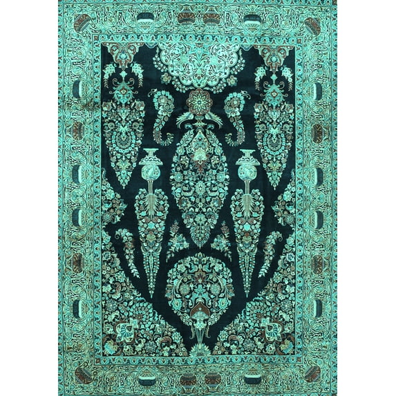 Ahgly Company Machine Washable Indoor Rectangle Persian Turquoise Blue Traditional Area Rugs, 6' x 9'