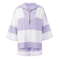 thumbnail image 5 of Women's Striped Shorts Suit V Neck Oversized Shirt and Shorts Casual Summer Activewear 2 Piece Set Purple XXL, 5 of 6