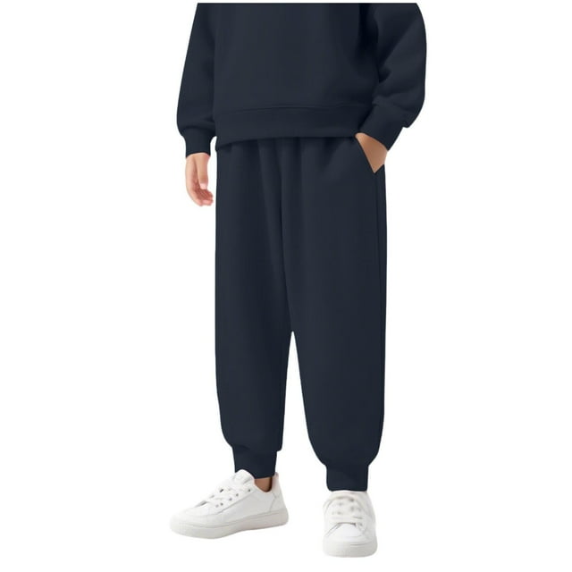 Children's Solid Color Elastic Waistband Sports Pants Leg Binding Pants Mid Size Children's Pocket Warm Sweatpants Ropa para niños