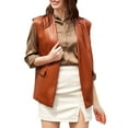 thumbnail image 3 of Gilet en Faux Cuir pour Femmes Long Col Sans Manches Drapé Ouvert Cardigan en PU, 3 of 6