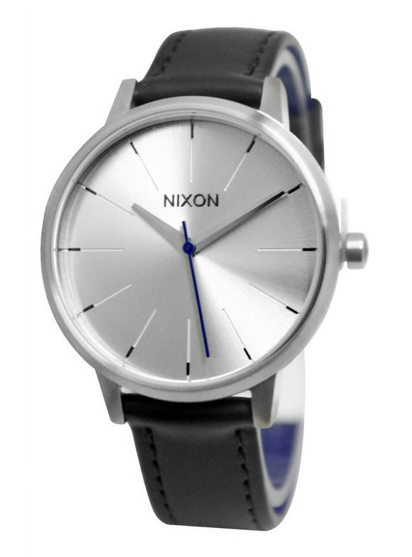 NIXON Women's A1082184 Kensington Leather Silver Black Blue Watch