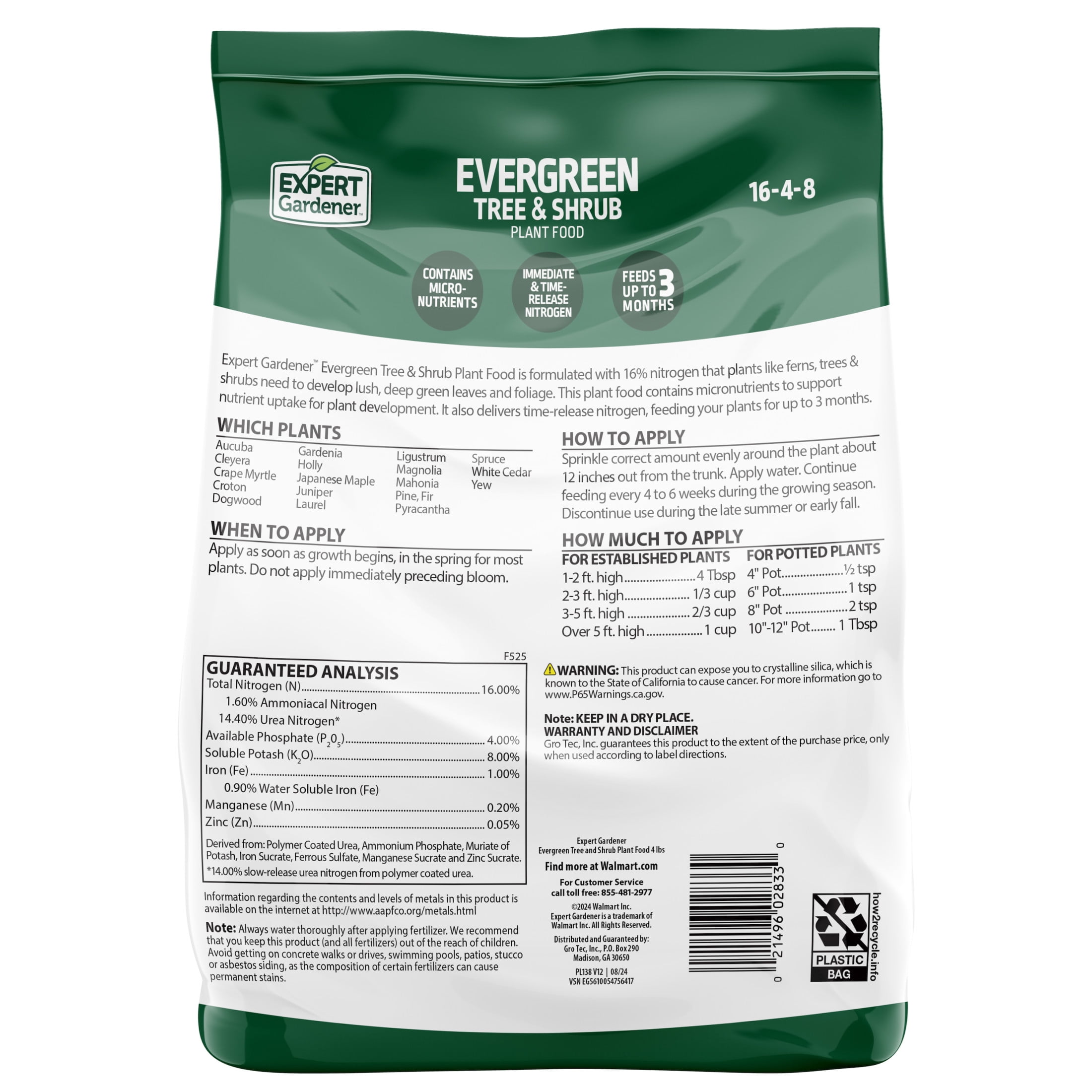 Expert Gardener Evergreen Tree and Shrub Plant Food, 16-4-8 Fertilizer, 4 lb.