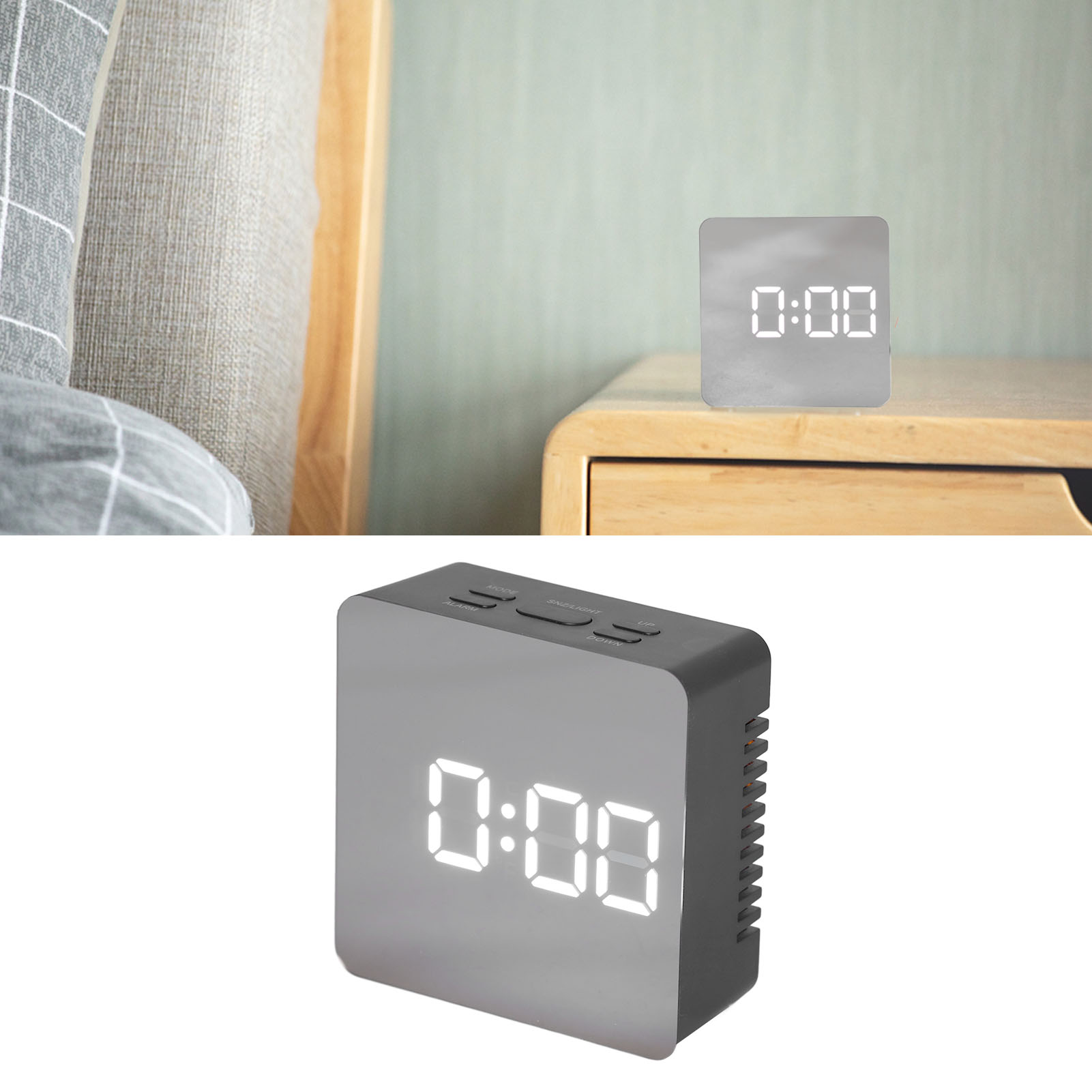 Domqga Mirror Clock,LED Alarm Clock Digital Mirror Clock Ultra Silence