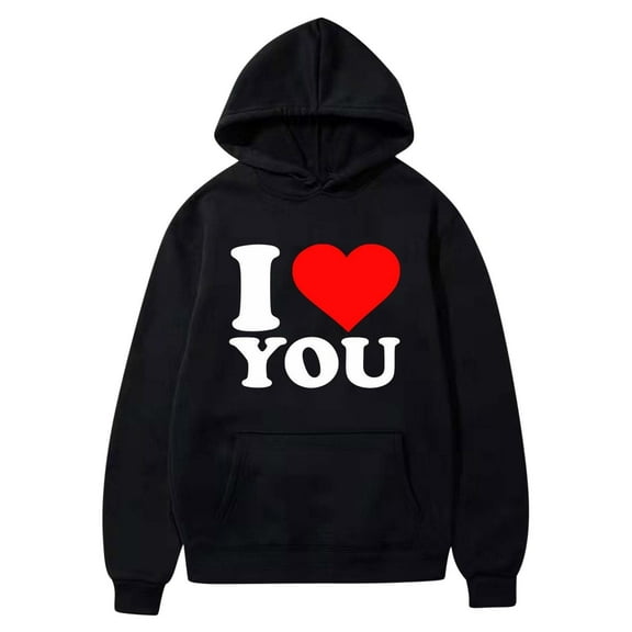 Baqcunre Womens Tops Print Hooded Pullover Unisex Fleece Pocket Long Sleeve Loose Sweatershirt(Black S-3XL),Womens Sweatshirt Womens Hoodies Graphic Hoodies Valentine'S Day Shirts For Women