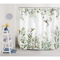 thumbnail image 3 of Sage Green Plant Shower Curtain for Bathroom, Eucalyptus Leaves with Floral and Hummingbird on White Shower Curtain with Hooks, Green Botanical Bathroom Curtains Shower Set, 72X84 inch, 3 of 6