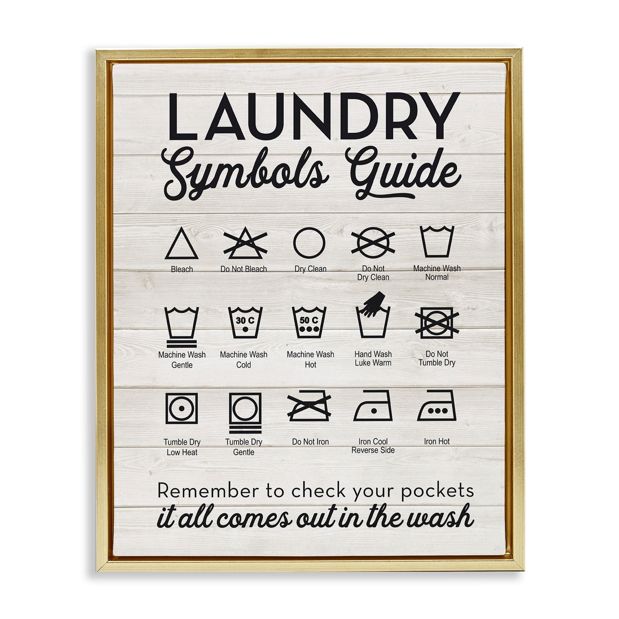 Stupell Industries Laundry Symbols Guide Typography Metallic Gold Framed Floating Canvas Wall Art, 24x30, by Lettered and Lined