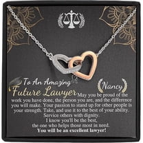 Personalized Lawyer Gift for Graduation, Law School Graduation Gift, Custom Attorney Paralegal Law Student Graduate gift for her, Interlocking Heart Necklace With Message card