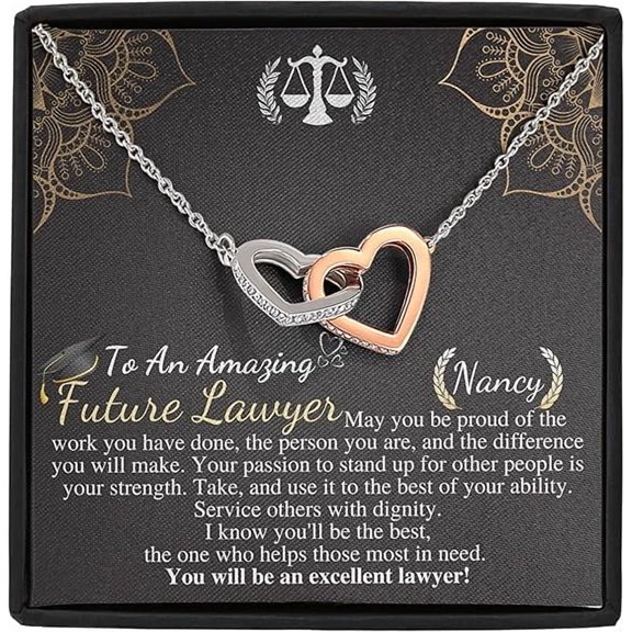 Personalized Lawyer Gift for Graduation, Law School Graduation Gift, Custom Attorney Paralegal Law Student Graduate gift for her, Interlocking Heart Necklace With Message card