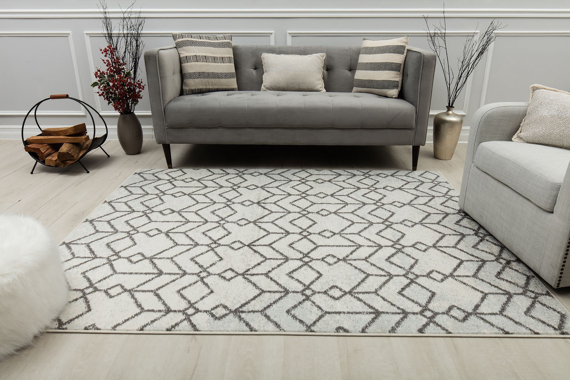 Mason Brooks Ryder KN30B Candle White Moroccan Tribal White Area Rug, 2'6" x 4'