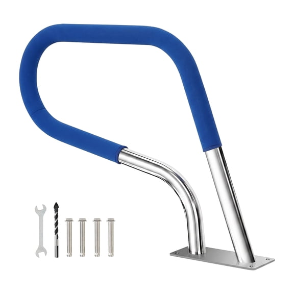 TECANA 30"x22" Inground Pool Handrail, 304 Stainless Steel, Blue Non-Slip Grip with Mount Kit