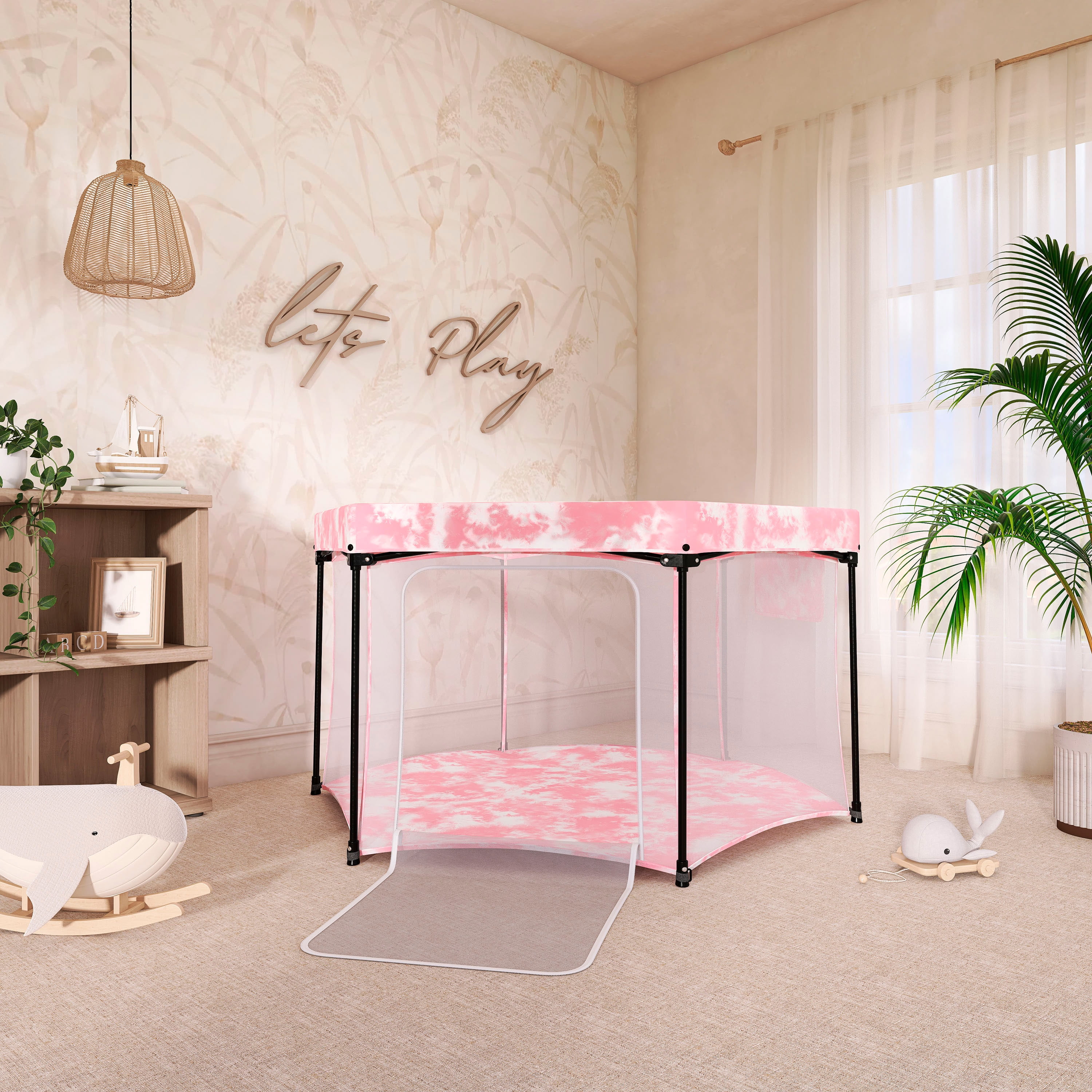 Dream On Me Onyx Baby Play Yard Set with Canopy, Blush Pink, Unisex