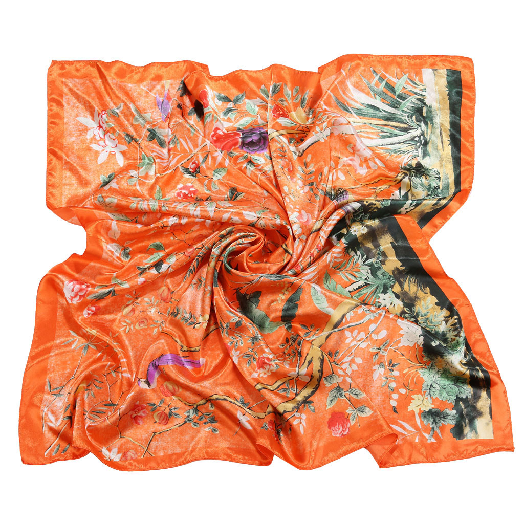 Frehsky neck scarf 90x90cm Women Elegant Floral Printed Square Scarf Printed Head Neck Wrap