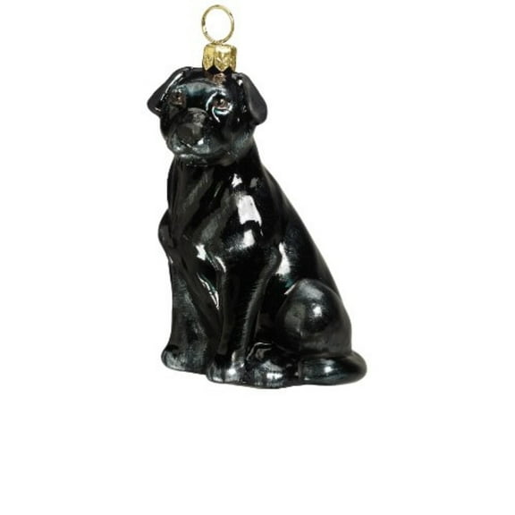 Sitting Black Labrador Retriever Polish Glass Christmas Ornament Decoration New