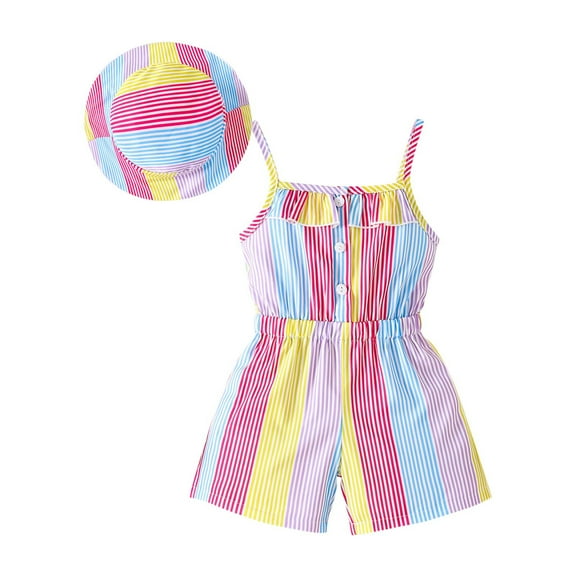breaise Girls Jumpsuit Striped Sleeveless Girl Casual Rompers Suspender Wide Leg Pants with Belt Jumpsuit for Girls 2-7Y