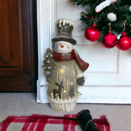 Gift Essentials Snowman Door Greeter, LED Resin Statue Christmas Decor