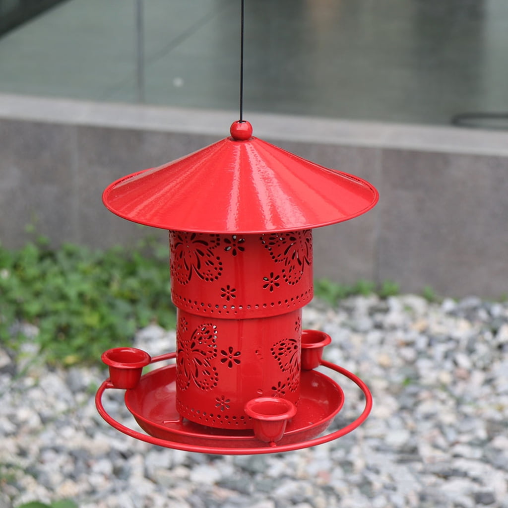 BQBQERT Outdoor Bird Feeder Red Hummingbird Feeders with 3 Water Cups Easy Garden Yard Red Lantern-shape Ornaments