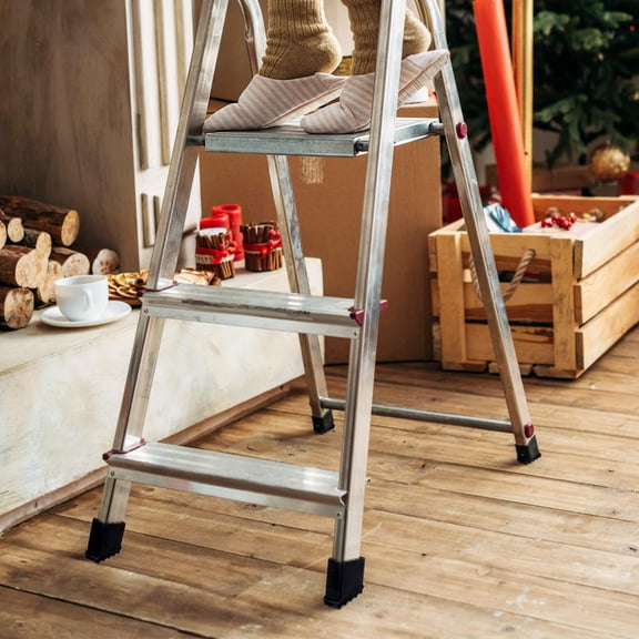 COMPUKAS 4Pcs Black Rubber Step Ladder Feet Covers for Non Slip Stress Dispersion Floor Protection 1.97X1.97X1In