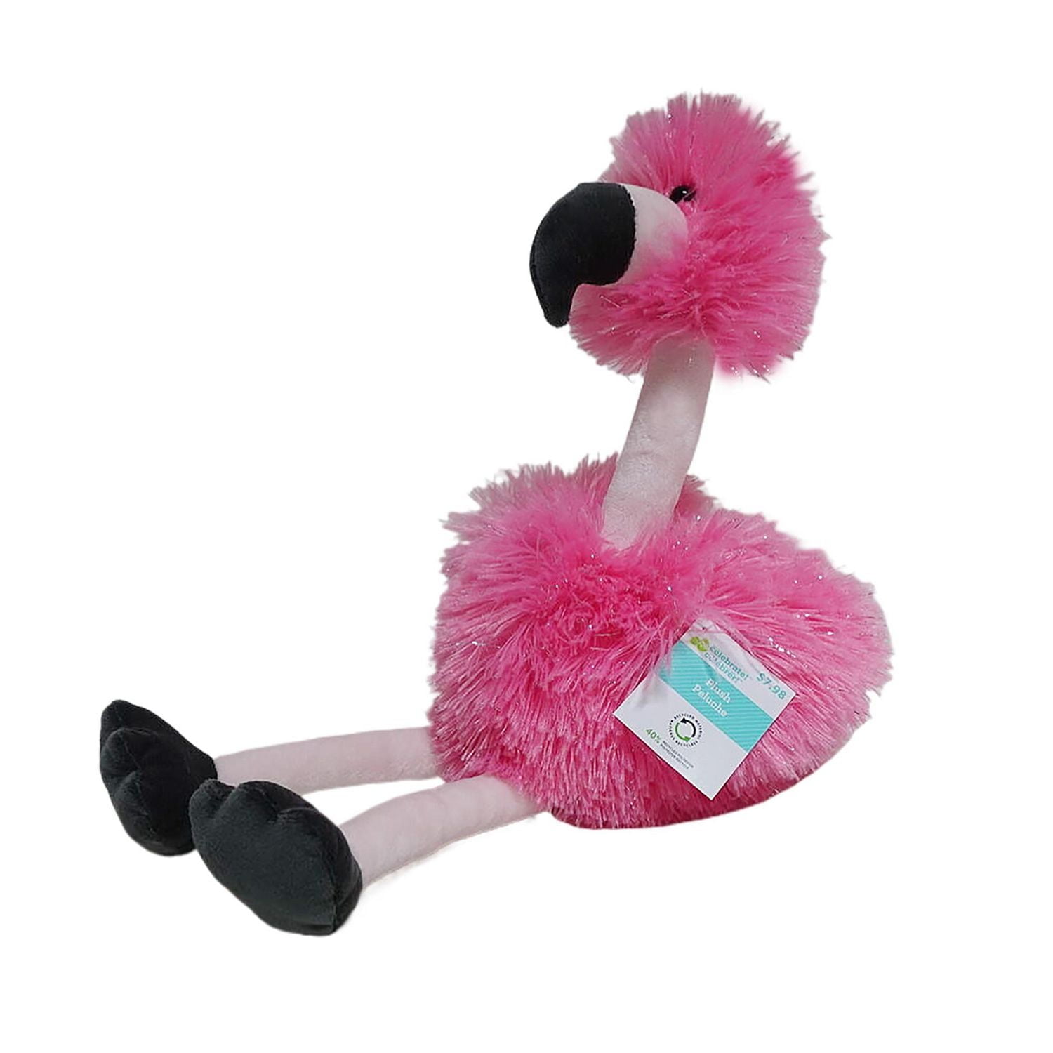 WAY TO CELEBRATE Medium Plush Fuzzy Flamingo, rose, 18 pouces