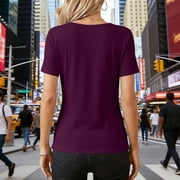 VEKDONE Womens Tops Short Sleeve Lace V Neck Shirts Stretch Slim Fit Modal Blouses Summer Casual Lightweight Tunic Tops Solid Color Basic T-Shirts Purple XL