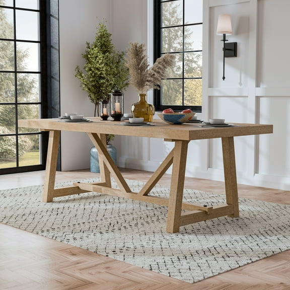 Furniture of America Amesdat Solid Wood 84-inch Dining Table, Natural Oak