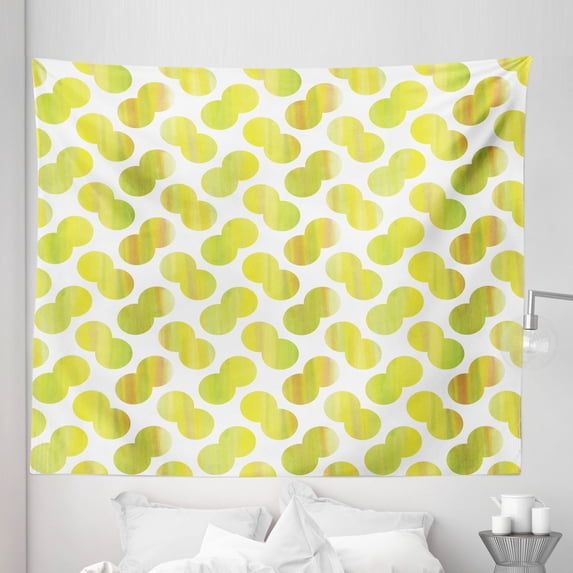 Green and White Tapestry, Big Spots in Pairs Watercolor Style Grunge Fresh Summer Pattern, Fabric Wall Hanging Decor for Bedroom Living Room Dorm, 5 Sizes, Pale Green and White, by Ambesonne