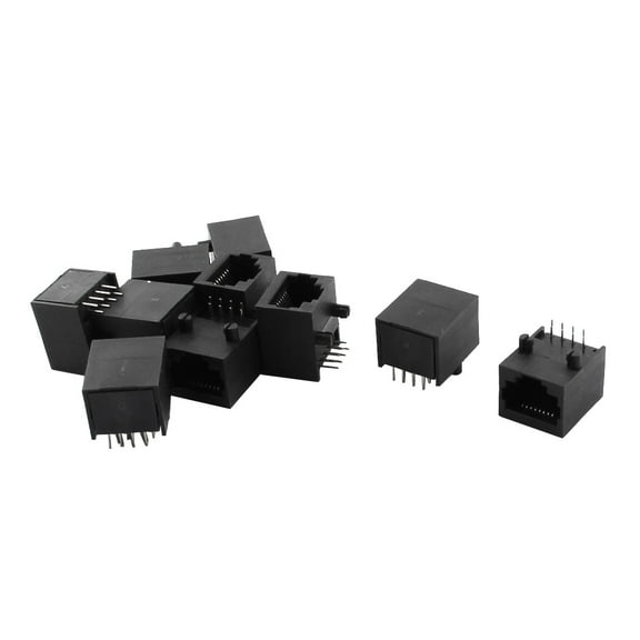 10Pcs PCB Mount RJ45 Plug 8P8C Network Modular Jack Plug Connector Black