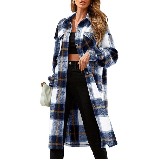 Txlixc Chaqueta a cuadros para mujeres, chaqueta de bolsillo para adultos Txlixc moda
