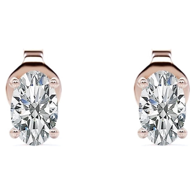 Pendientes Tipo Botón Solitario JeenMata 4 Puntas con Diamantes Ovalados de 0,38 Quilates Chapado en Oro Rosa de 18 K sobre Plata