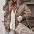 thumbnail image 6 of Women'S Quilted Down Jacket with Hood Long Sleeve Full Zip Casual Winter Coat Camel Color XL, 6 of 8