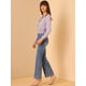 thumbnail image 4 of Allegra K Top de cintura fruncida de manga larga con cuello con volantes y lazo floral para mujer Morado claro L Unique Bargains Blusa, 4 of 6