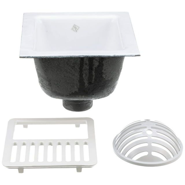 Fregadero de piso con revestimiento esmaltado resistente al ácido de 30,5 x 30,5 cm, con conexión sin concentrador de 7,6 cm y profundidad del cárter de 15,2 cm.