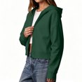 thumbnail image 5 of Hooded Zip Women Cropped Jackets Long Sleeve Sweatshirt with Pocket,Drop Shoulder Casual Fall Winter Daily Home Outdoor Wear,Green,M, 5 of 9