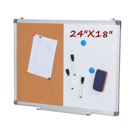 - 24 x 18 Inch Dry Erase and Cork Bulletin Board Set Half Corkboard Whiteboard