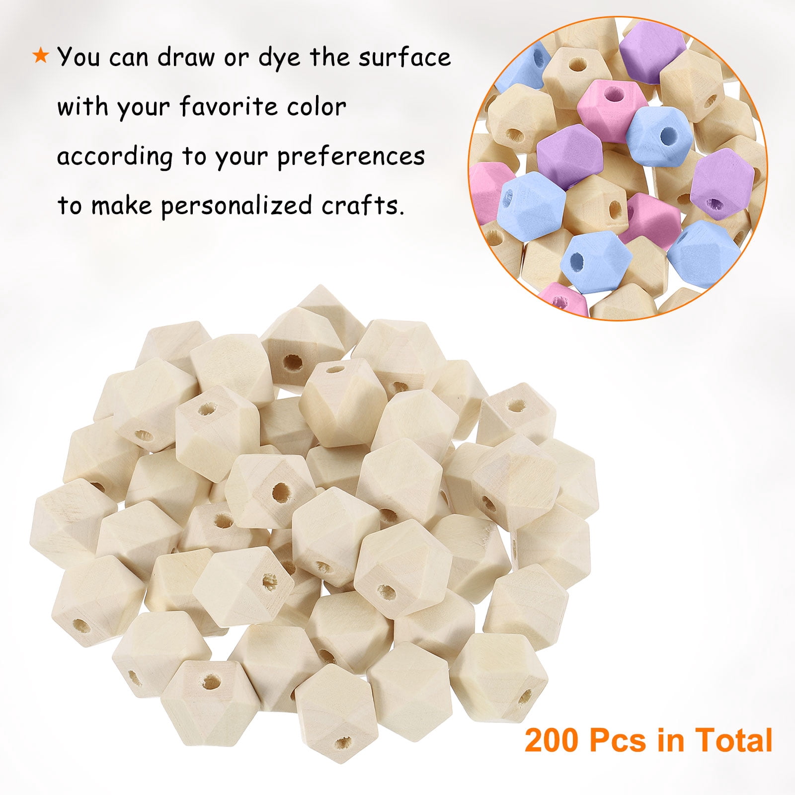 200 Pack Geometric Wood Beads, 16mm/0.63inch Natural Color Loose Spacer Beads