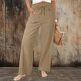 thumbnail image 5 of Bloomae Women Wide Leg Flowy Drawstring Palazzo Linen Pants Beach Lightweight Casual Elastic High Waisted Loose Comfy Trousers with Pockets Khaki XL, 5 of 6