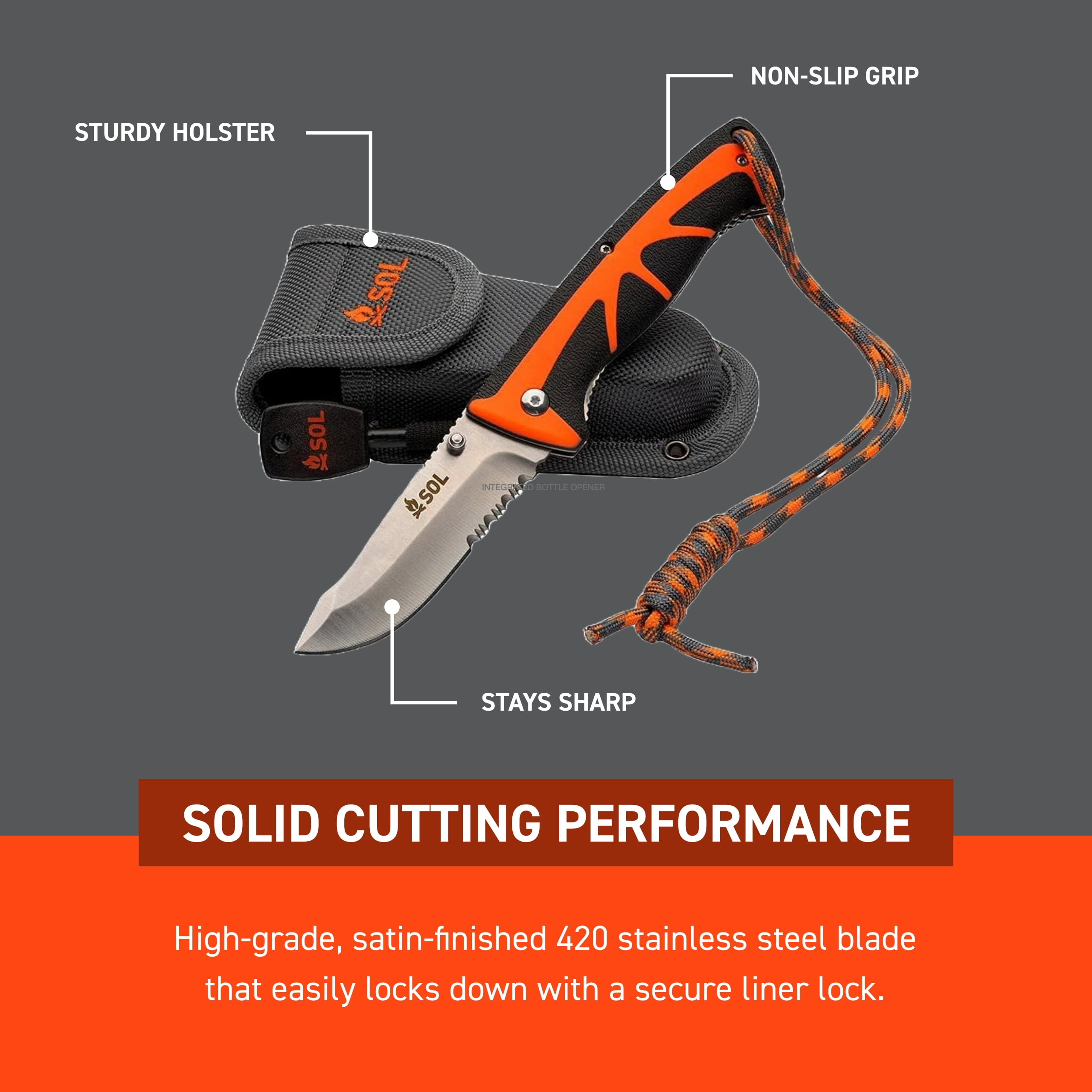 Survive Outdoors Longer Survival Stoke Folding Knife and Tinder Cord