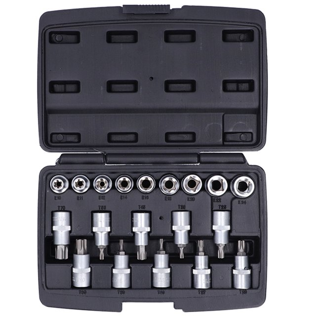 19 Uds Pentalobe Star Bits Kit de enchufes macho hembra E enchufes 1/2 pulgadas unidad T20-T70/Herramienta de E10-E24