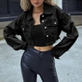 thumbnail image 5 of YDFCWXW Womens Denim Jacket Womens Denim Jacket Women Cropped Distressed Button Down Jackets Trendy Long Sleeve Frayed Coat Black, S, 5 of 9