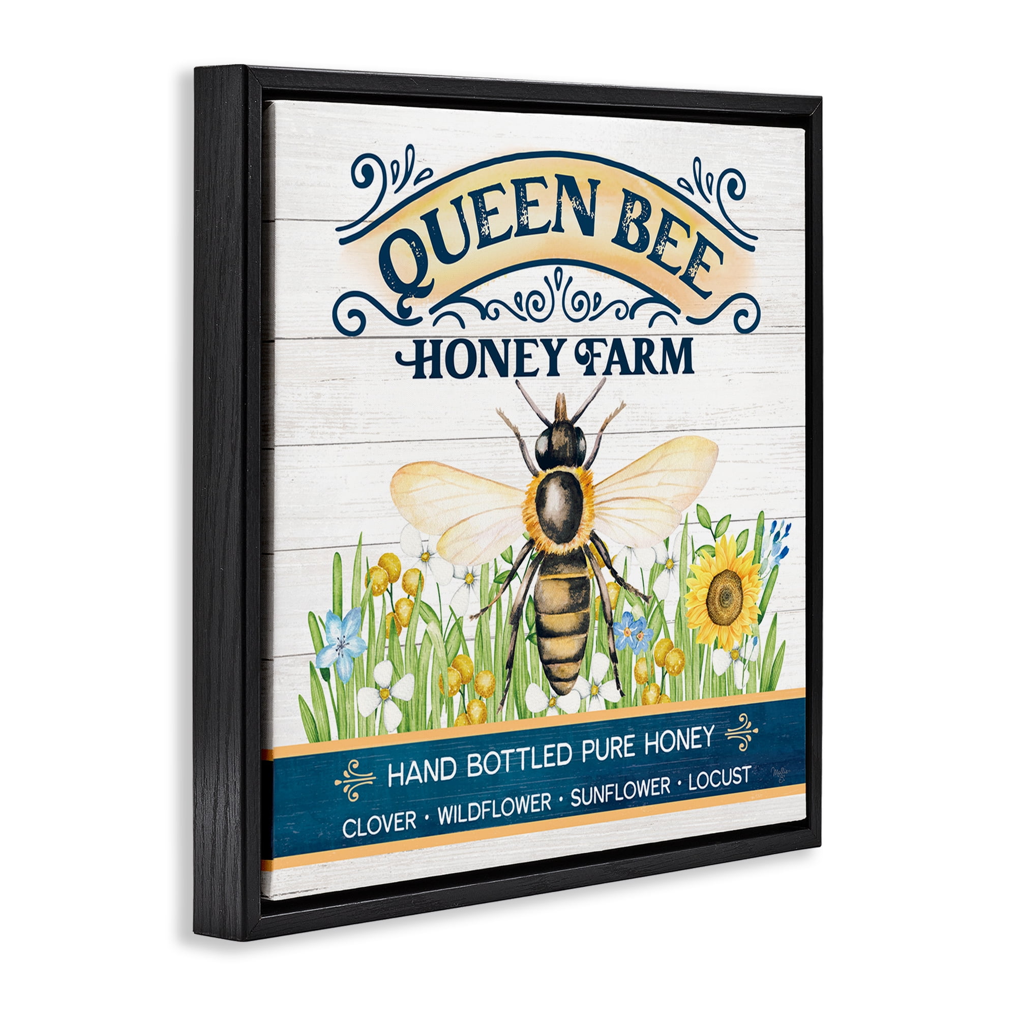 Stupell Industries Queen Bee Honey Farm Animals & Insects Painting Black Floater Framed Canvas Art Print Wall Art, 18 x 18