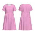 thumbnail image 3 of Bixox Robe d'Été à Manches Courtes pour Femmes Robe Ample Longueur Genou avec Poches-Rose, 3 of 7