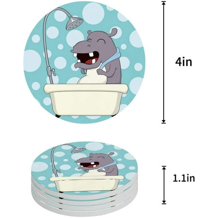 

FMSHPON Funny Theme Bathing Hippo Set of 8 Round Coaster for Drinks Absorbent Ceramic Stone Coasters Cup Mat with Cork Base for Home Kitchen Room Coffee Table Bar Decor