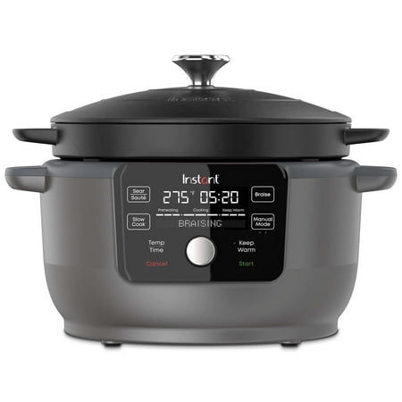 

Instant 6-Quart Electric Round Dutch Oven 5-in-1: Braise Slow Cook Sear/Sauté Cooking Pan Food Warmer Enameled Cast Iron Included Recipe Book Black
