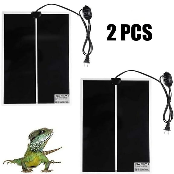 Reptile Heating Pad, 20W Pet Reptile Heating Pad Warmer with Temperature Control, Power Adjustment Under Tank Terrarium Heater Heat Mat for Reptiles Turtle, Tortoise, Snakes, Lizard, Gecko, 2 Pack