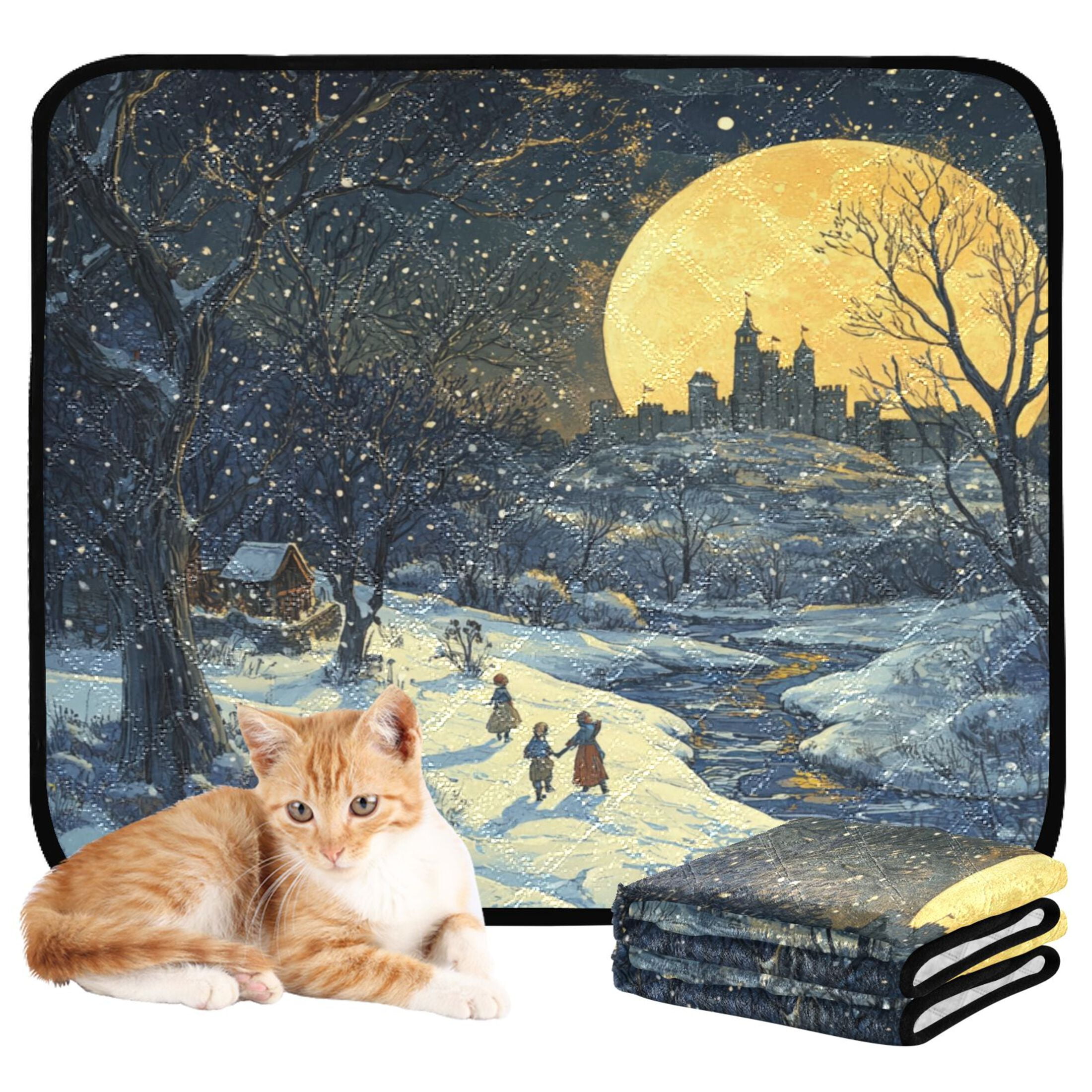 Qxltty Winter Village Scenery Cat litter Pads Pet Set of 2 Diaper Mats Center Anti-leakage Layer Absorbent Soft and Comfortable