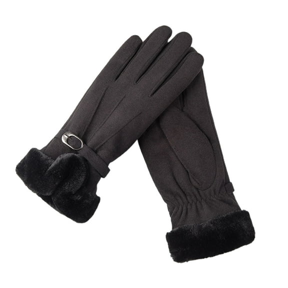 UDIYO 1 Pair Full Finger Solid Color Plush Lining Women Gloves Fluffy Cuffs Driving Gloves Hand Protect Cover