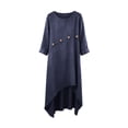 thumbnail image 5 of Adeawade Womens Summer Dresses Long Sleeve Dress Loose Fit Long Button Downline Dress With Round Neck And Asymmetric Hem Trend Wear M Navy, 5 of 6